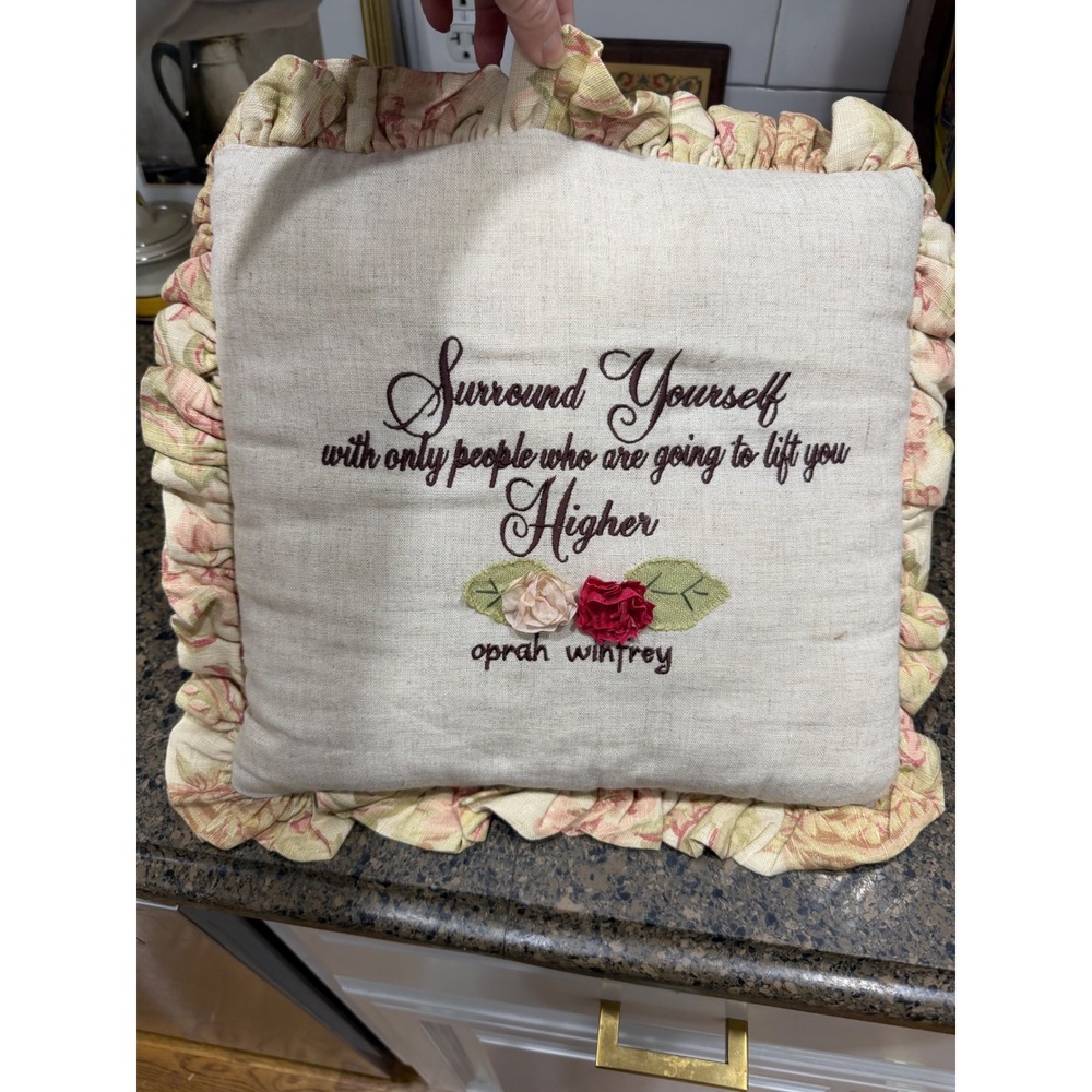 Design Legacy Oprah Winfrey Quote Embroidered Ruffle Floral Accent Pillow 12x12